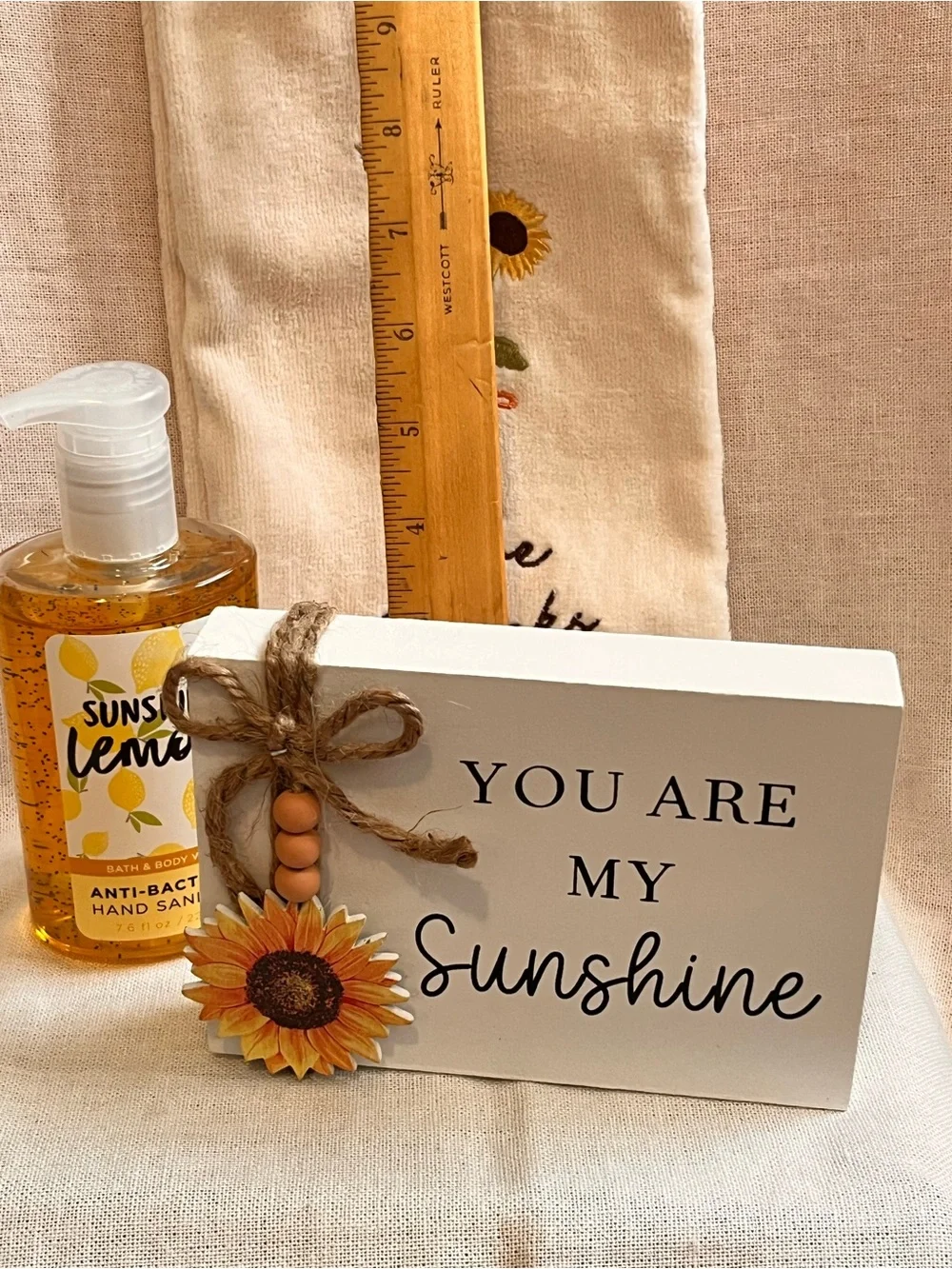 SKL Home Cream Hand Towel with Sunflower Embroidery Bundle